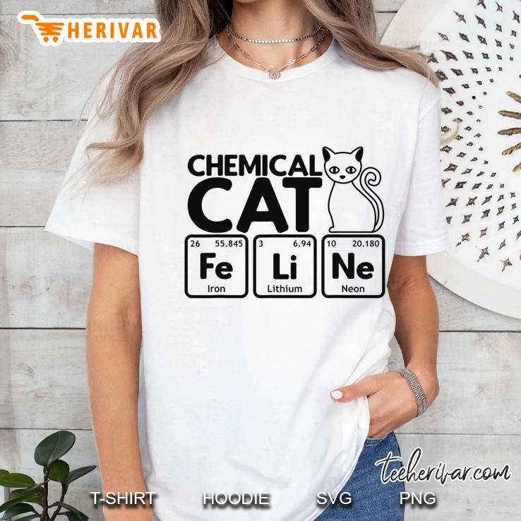Chemical Cat Feline Chemistry Fun Periodic Table Of Elements Ladies Tee